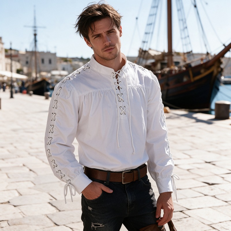 Men Medieval Pirate Lace Up Sh - Medieval Gothic Lace Up Pirate Shirt review and price