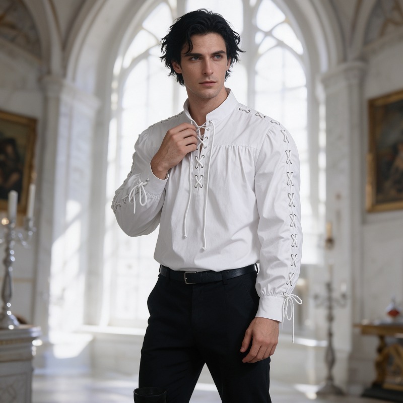 Men Medieval Pirate Lace Up Sh - Medieval Gothic Lace Up Pirate Shirt review and price