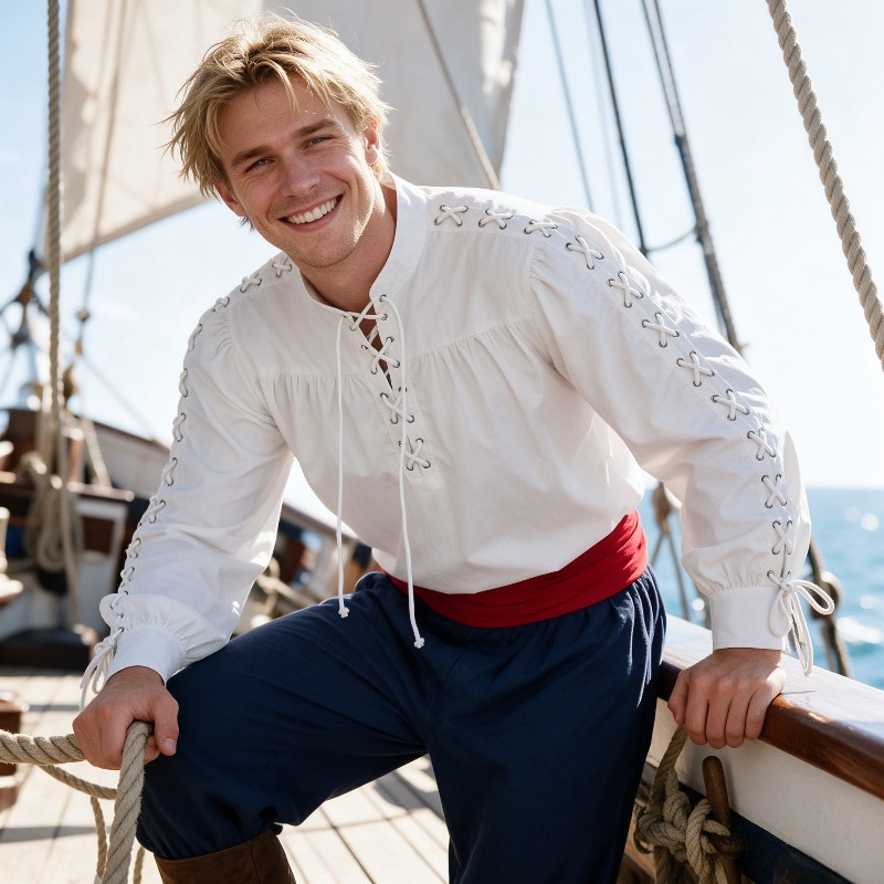 Men Medieval Pirate Lace Up Sh - Medieval Gothic Lace Up Pirate Shirt review and price