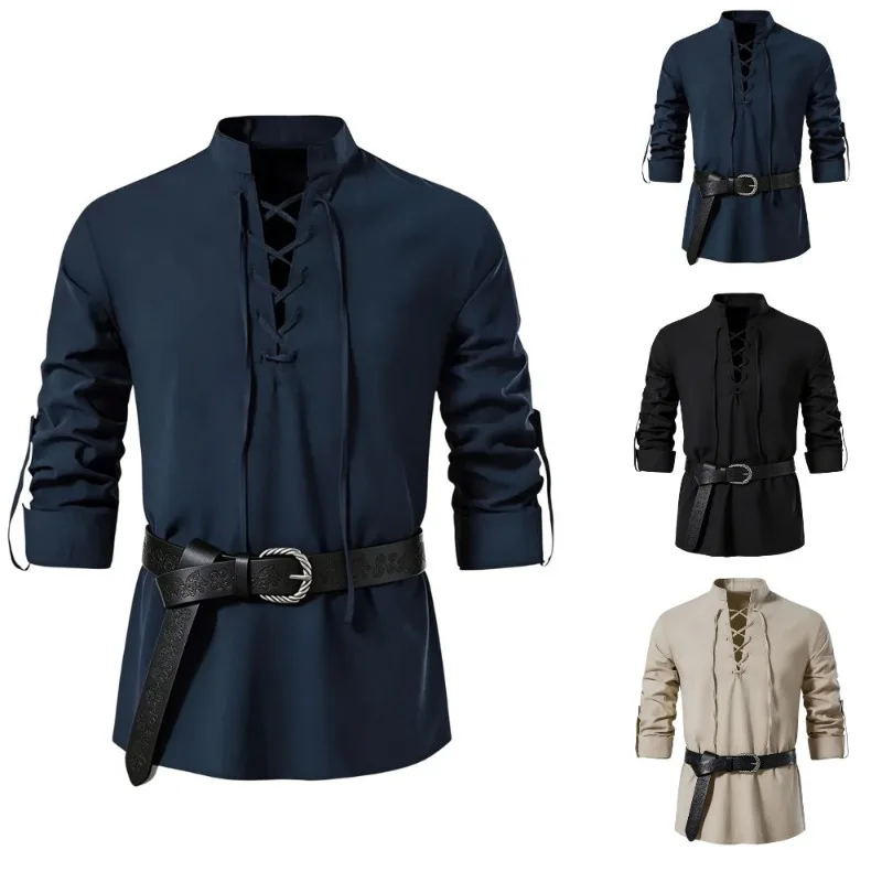 Men Medieval Viking Shirt Stan - Medieval Gothic Lace Up Pirate Shirt review and price