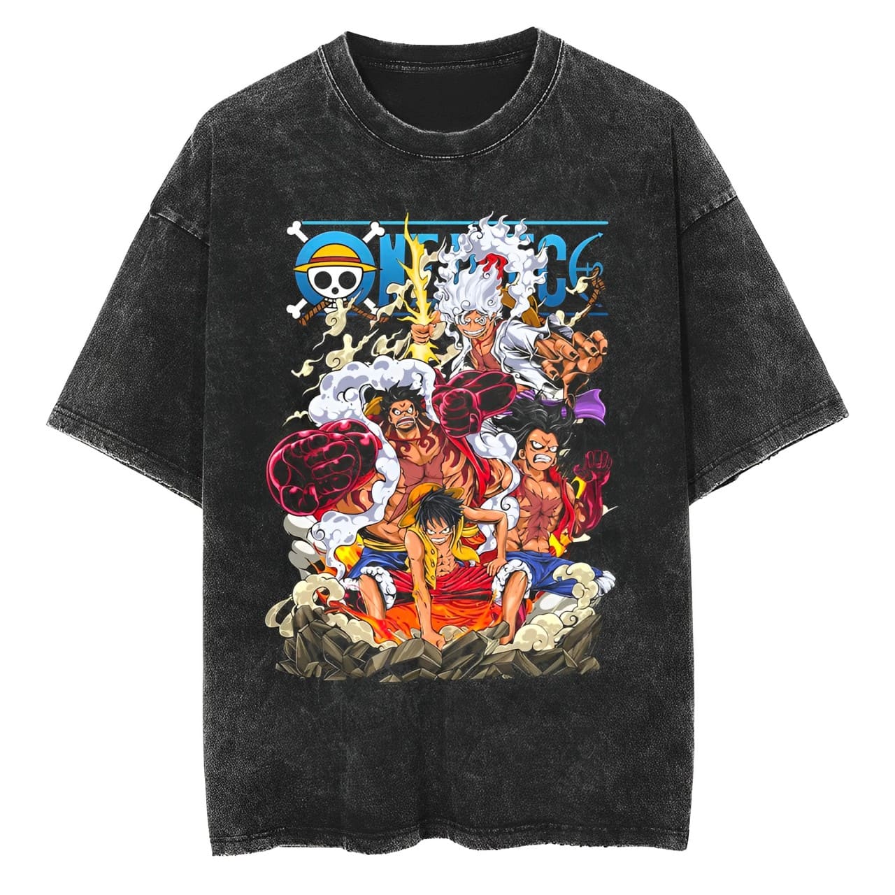 One Piece Luffy Gear 2 3 4 5 T - Acid Wash Vintage Graphic T Shirt review and price