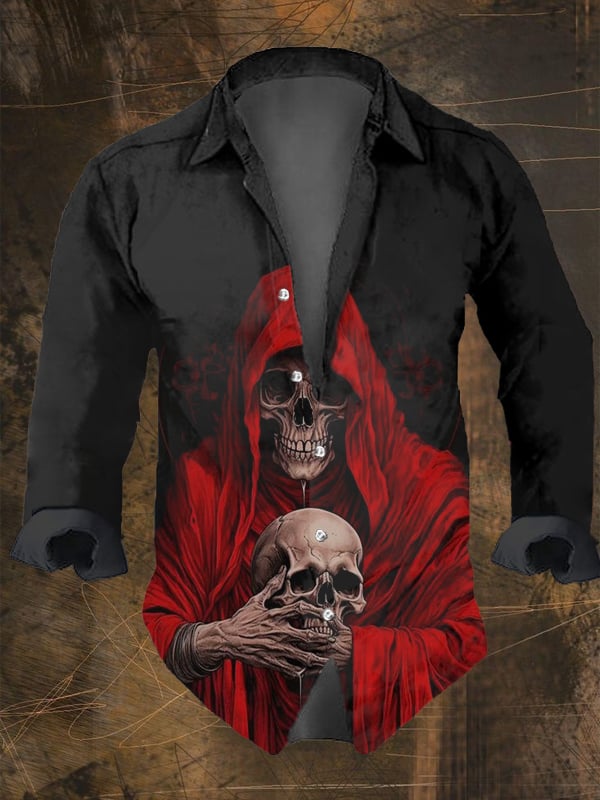 Halloween Men's Dark Skull Pri - Vintage Hawaiian Floral Shirt review and price